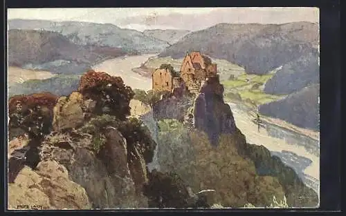 Künstler-AK Fritz Lach: Ruine Aggstein