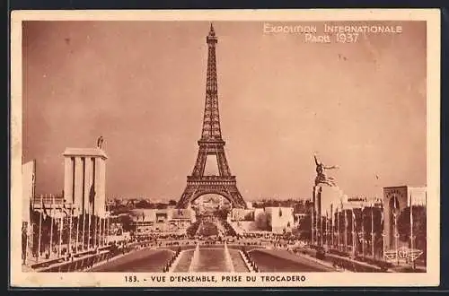 AK Paris, Exposition Internationale 1937, Vue d`ensemble, prise du Trocadero