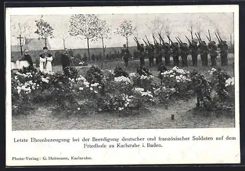 AK Karlsruhe i. Baden, Ehrenbezeugung bei Beerdigung deutscher und französischer Soldaten