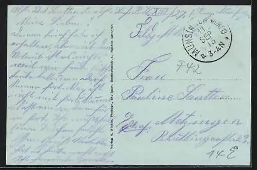 Mondschein-AK Münsingen, Zeppelin über dem Barackenlager