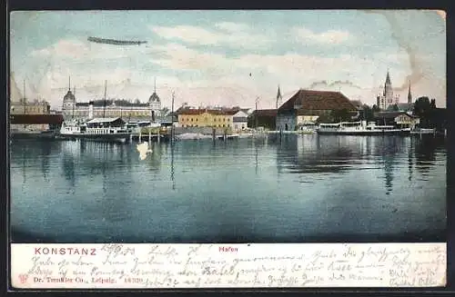 AK Konstanz, Hafen mit Bodensee-Dampfer