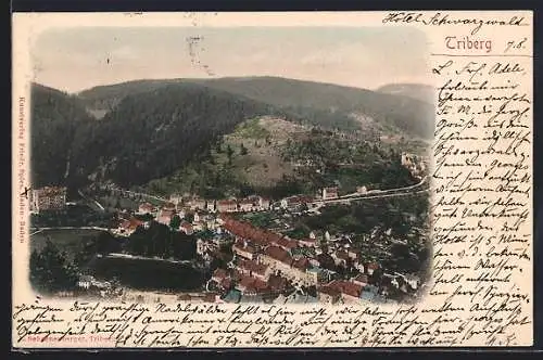 AK Triberg, Ortspanorama mit Blick zum Gebirge