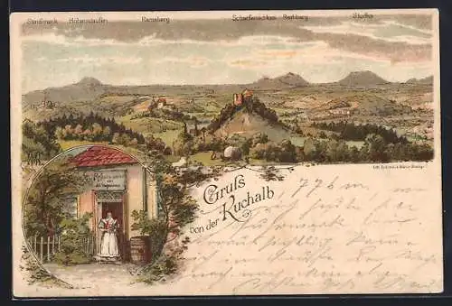 Künstler-AK Kuchalb, die Burg auf dem Berg, an der Restauration