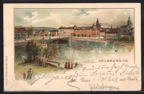 Lithographie Heilbronn, Teilansicht am Neckar