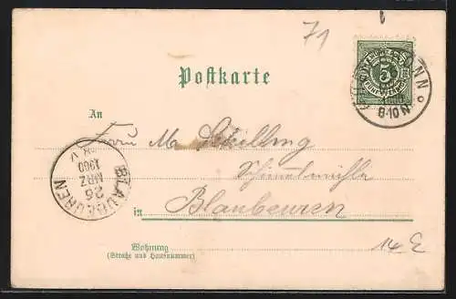 Lithographie Heilbronn, Teilansicht am Neckar