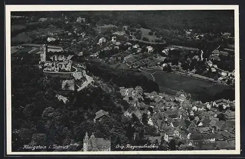 AK Königstein / Taunus, Gesamtansicht mit Burgruine, Fliegeraufnahme