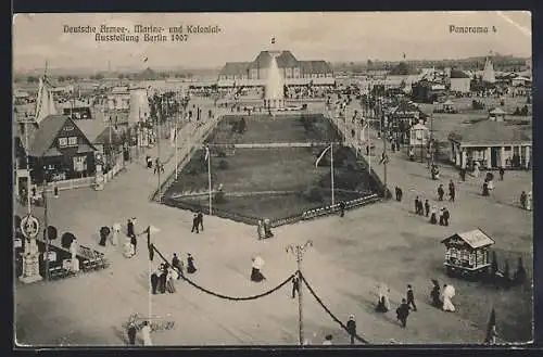 AK Berlin, Deutsche Armee-, Marine- & Kolonial-Ausstellung 1907, Panorama 4 mit Besuchern