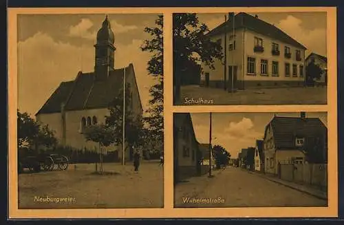 AK Neuburgweier, Wilhelmstrasse, Schulhaus, Kapelle