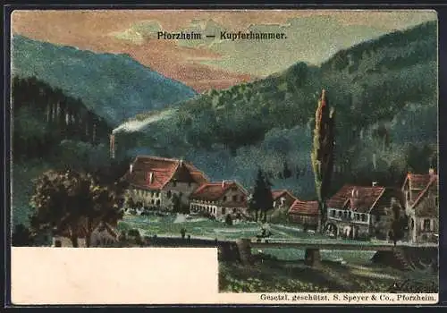 Künstler-AK Pforzheim-Kupferhammer, Panorama