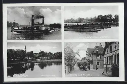 AK Greffern, Am Rossbah, Schule und Rathaus, Rheinbrücke
