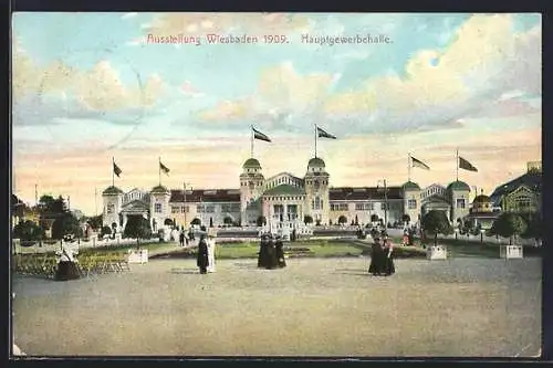 AK Wiesbaden, Handwerk- und Gewerbe-Kunst-Ausstellung 1909, Festplatz mit Café Terrasse