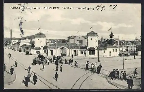 AK Wiesbaden, Ausstellung 1909, Blick auf den Haupteingang