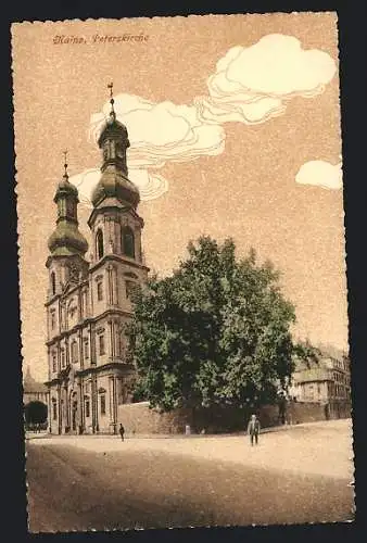 AK Mainz, Peterskirche Strassenansicht