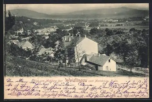 AK Weidlingau /N.-Oe., Ortsansicht vom Mühlberg mit Mariabrunn im Hintergrund