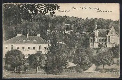 AK Gleichenberg, Hotel Stadt Pest und Villa Ottokar