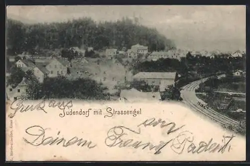 AK Judendorf, Ortsansicht mit Strassengel, um 1900