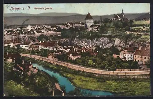 AK Krems a. d. Donau, Kremstalpartie mit Strasse aus der Vogelschau