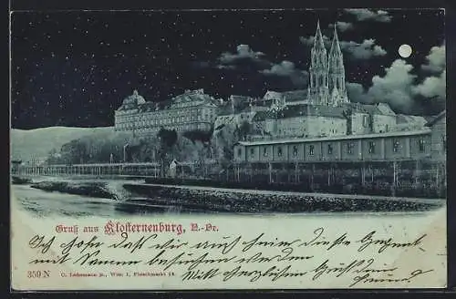 Mondschein-AK Klosterneuburg /N.-Oe., Blick auf das Stift bei Nacht