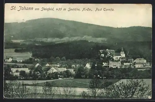 AK St. Johann am Steinfeld, Gesamtansicht mit Gebirge