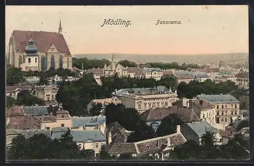 AK Mödling, Ortspanorama mit Kirche aus der Vogelschau