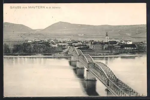 AK Mautern an der Donau, Totalansicht mit Brücke