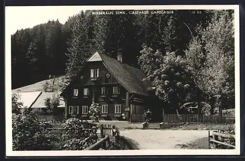 AK Niederalpl /Steiermark, Gasthaus Gamsjager mit Strassenkreuzung