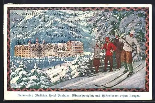 Künstler-AK Semmering, Hotel Panhans im Winter