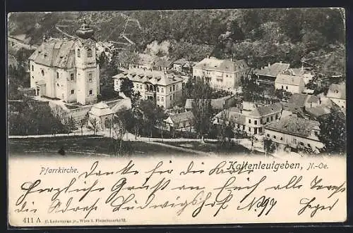 AK Kaltenleutgeben /N.-Oe., Teilansicht mit Pfarrkirche aus der Vogelschau