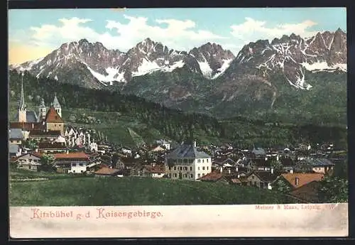 AK Kitzbühel, Ortsansicht gegen das Kaisergebirge