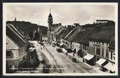 AK Leibnitz, Hauptplatz mit Frauenberg und Schloss Seggau