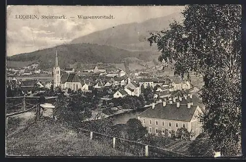 AK Leoben /Steiermark, Waasenvorstadt aus der Vogelschau