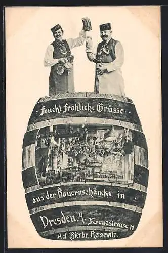 Grusskarten-AK Dresden, Bauernschänke, Kreuzstrasse 11