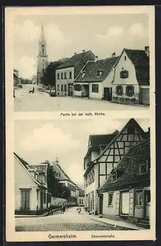 AK Germersheim, Partie bei der kath. Kirche und Oberamtstrasse