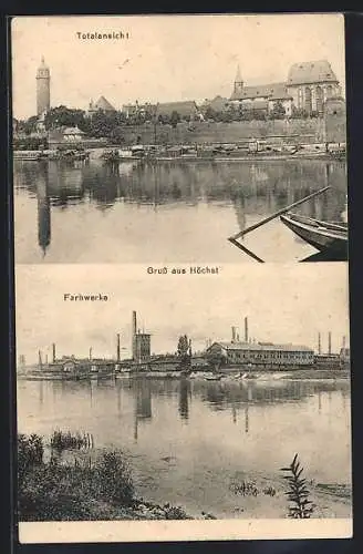 AK Höchst, Farbwerke, Teilansicht mit Kirche und Turm