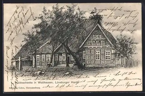 Künstler-AK Wolthausen, Gasthof Haideschenke