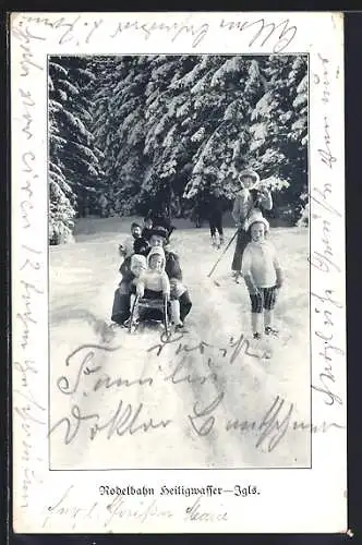 AK Igls, Kinder auf der Rodelbahn Heiligwasser