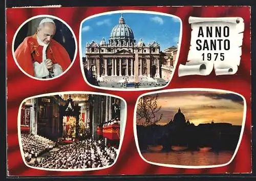 AK Papst Paul VI. mit zum Gebet gefalteten Händen, Petersdom und Sonnenuntergang