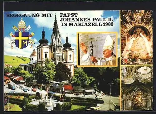 AK Mariazell, Besuch von Papst Johannes Paul II. 1983, Blick auf die Kirche, Kircheninneres, Papst Johannes Paul II.