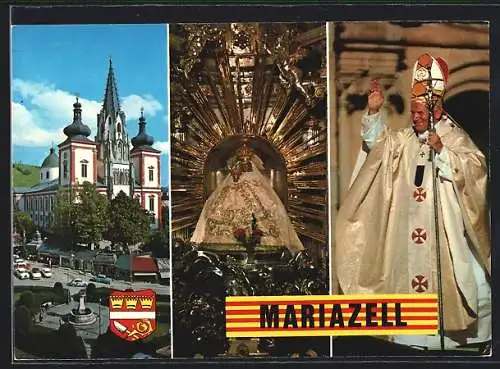 AK Mariazell, Besuch von Papst Johannes Paul II. 1983, Basilika und Gnadenaltar