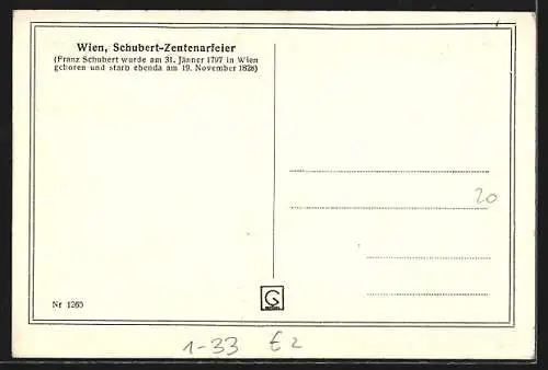 AK Wien, Schubert-Zentenarfeier 1928, Schuberts Gebursthaus und Sterbehaus