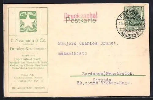 AK Dresden, E. Neumann & Co. Fabrik von Esperanto-Artikeln