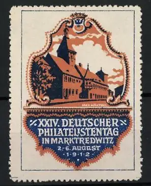 Reklamemarke Marktredwitz, XXIV. Deutscher Philatelistentag, Gebäudeansicht, 1912