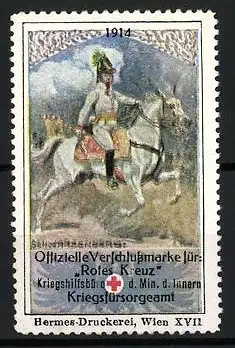 Reklamemarke 1914, Offizielle Verdienstmarke für Rotes Kreuz, Österreichischer General Schwarzenberg zu Pferd