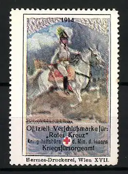 Reklamemarke 1914, Verschlussmarke für Rotes Kreuz, Österr. General Schwarzenberg zu Pferd