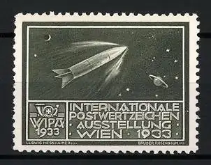 Reklamemarke Wien, Internationale Postwertzeichen-Ausstellung 1933, Rakete im Weltraum