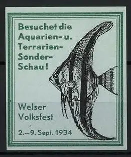 Reklamemarke Welser Volksfest, Aquarien- und Terrarien-Sonderschau 1934, Fisch