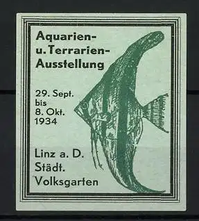 Reklamemarke Linz, Aquarien- u. Terrarien-Ausstellung 1934, Fischgrafik