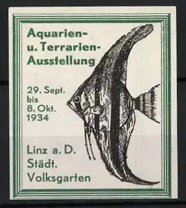 Reklamemarke Linz, Aquarien- u. Terrarien-Ausstellung 1934, Fisch im Volksgarten