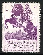 Reklamemarke Eger, Wallenstein-Festspiele 1911, Reiter auf Pferd