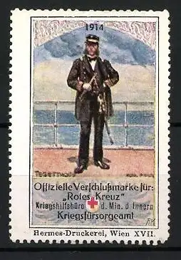 Reklamemarke Wien, Offizielle Verschlussmarke Rotes Kreuz 1914, Österr. Admiral Tegethoff